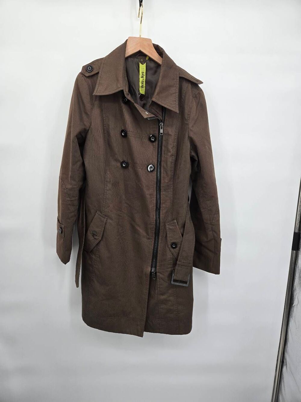 Soia & Kyo Trench Coat Size Large Belted Cotton